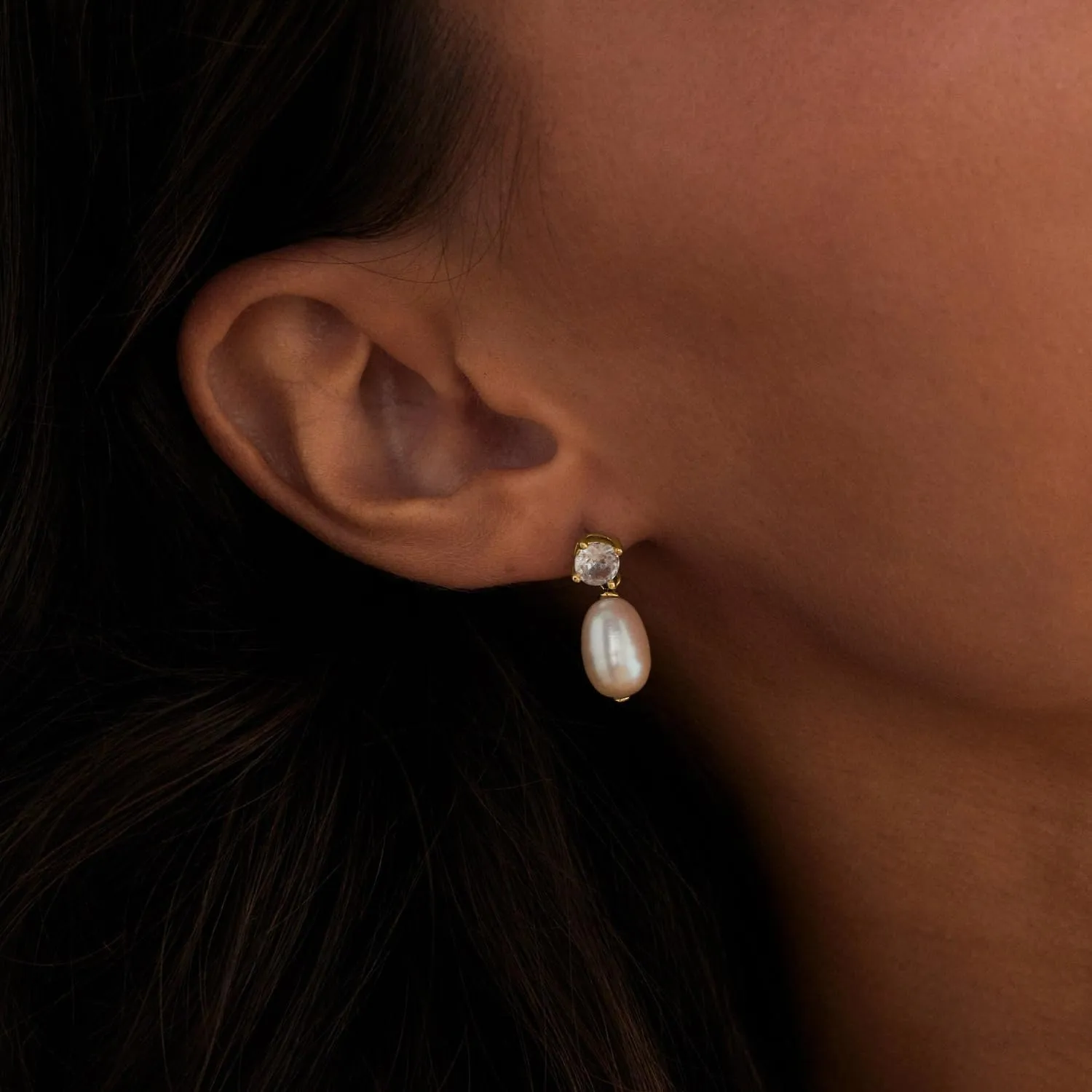 Pearl Earrings-14K Gold Plated Dainty Pearl Huggie Small Hoop Drop Dangle Earrings for women