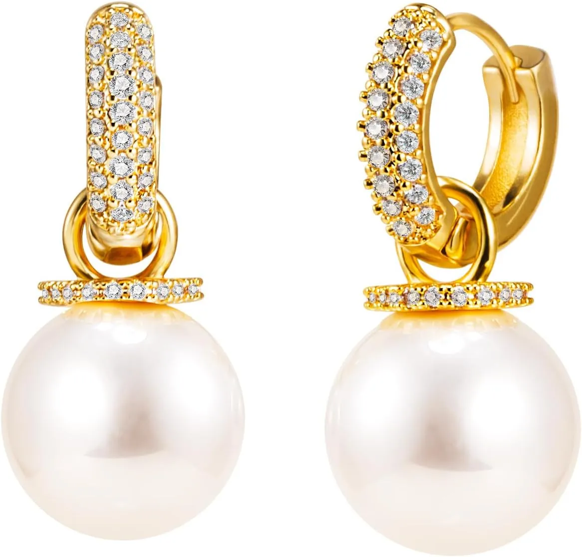 Pearl Earrings for Women, 18K Gold Plated Vintage Hoop Earrings Dangling, Elegant Pearl Jewelry for Prom Bridal Jewelry