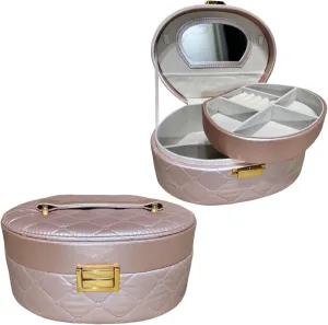 Pearl red Multi-tier Jewelry Box, Large Space with Mirror, PU Waterproof Surface Round Jewelry Organizer Earrings Stud Earrings Ring, Suitable for Girls Ladies Holiday Gift Travel Carrying