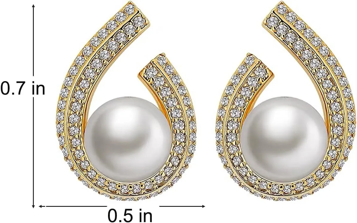 Pearl Stud Earrings for Women,Formal Brass Statement Round White Pearl Earrings For Party Prom Wedding