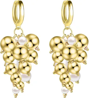 Pearls Ball Beading Gold Hoop Drop Earrings Vintage Chuncky Statement Earrings for Women Party Gift