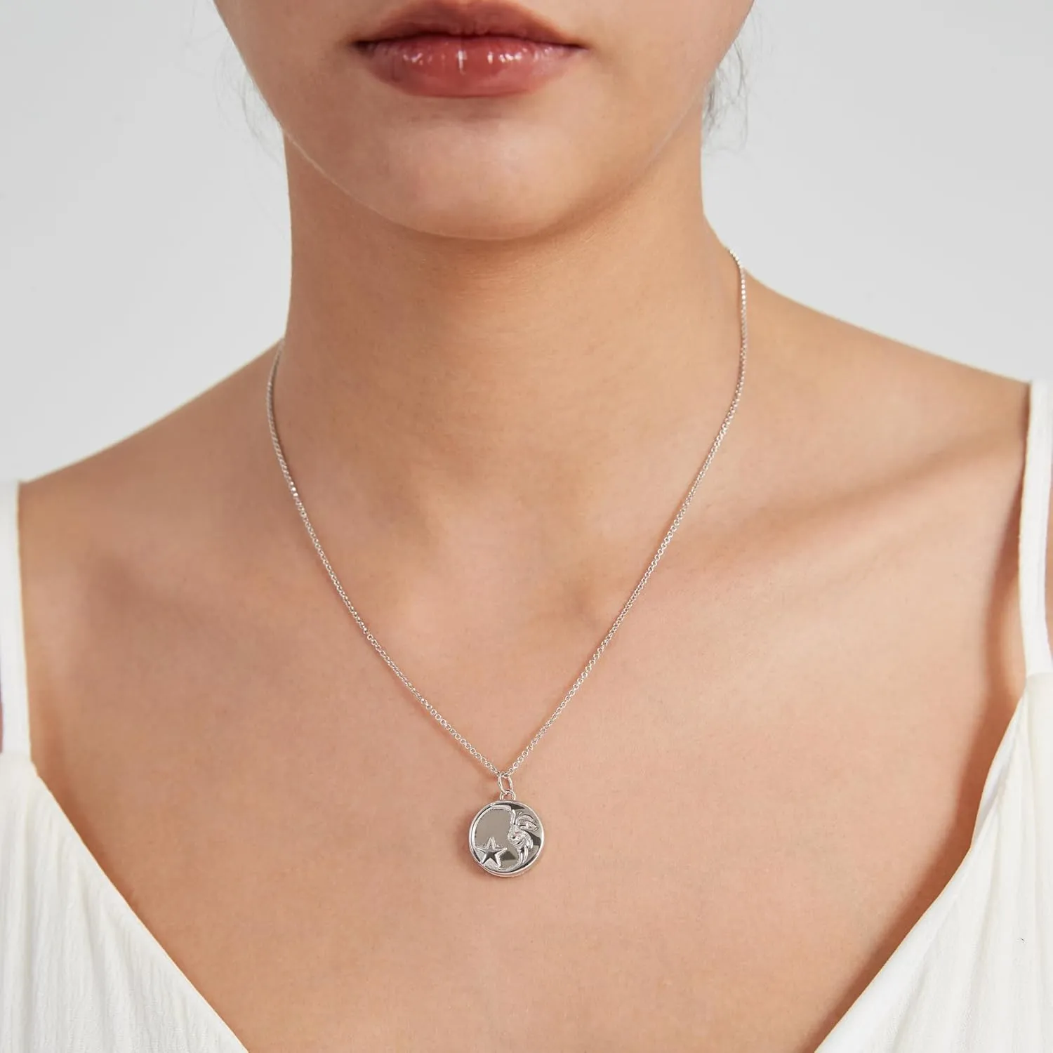 PERIMADE Custom Photo Locket Necklace that Holds Picture, Personalized Engraved Text Message Moon Star Coin Pendant Necklace for Women, Customized Round Necklace Birthday Anniversary Memorial Gift