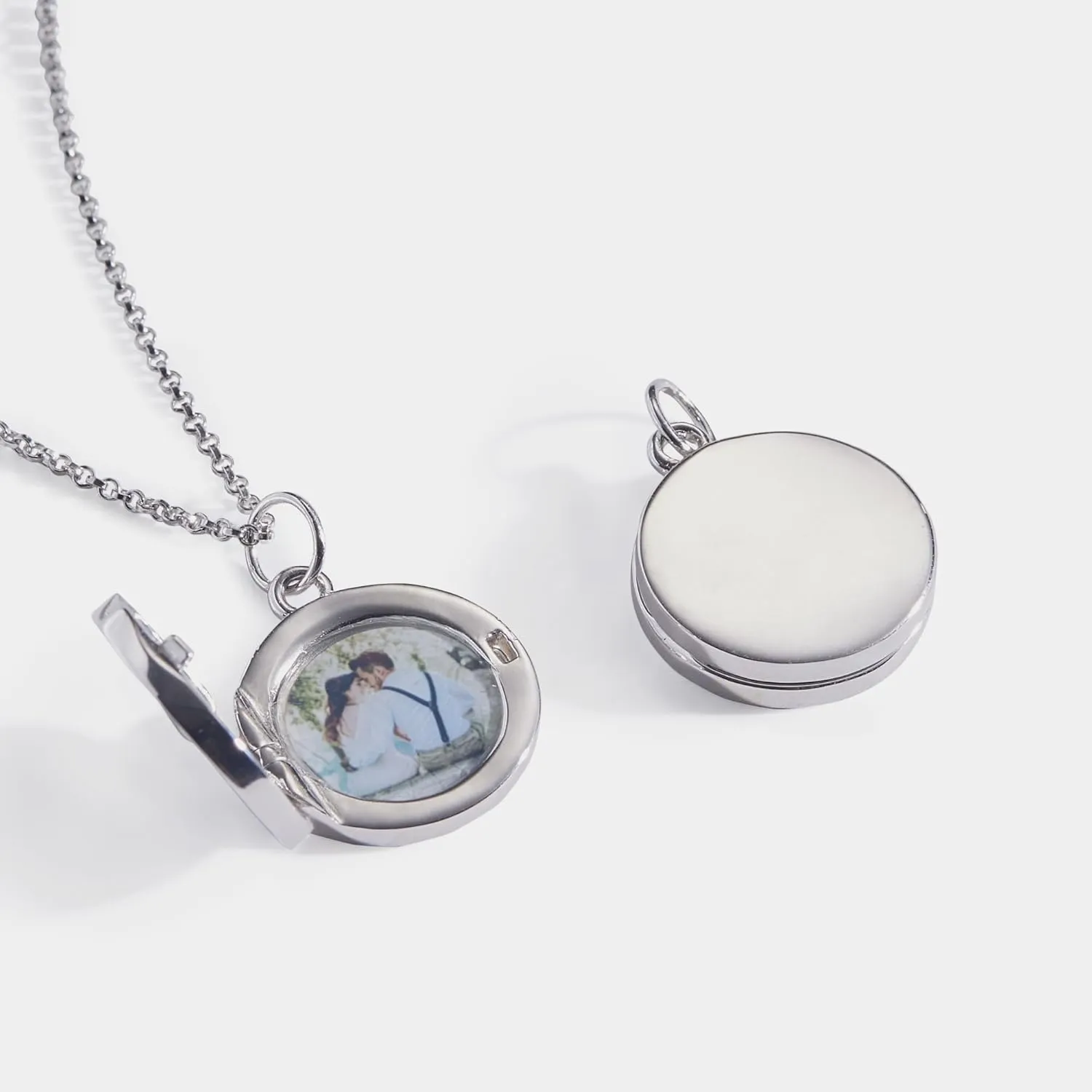 PERIMADE Custom Photo Locket Necklace that Holds Picture, Personalized Engraved Text Message Moon Star Coin Pendant Necklace for Women, Customized Round Necklace Birthday Anniversary Memorial Gift