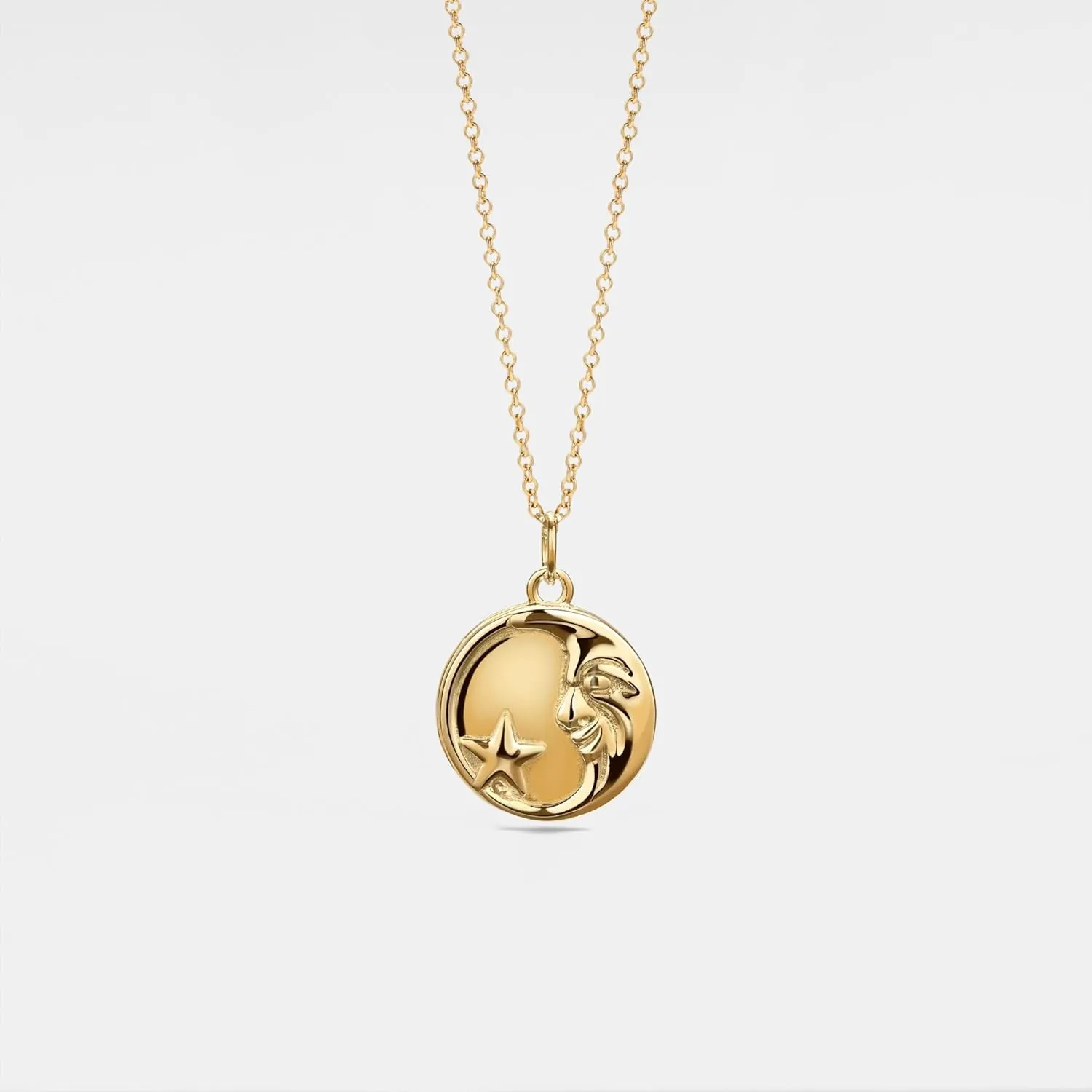 PERIMADE Custom Photo Locket Necklace that Holds Picture, Personalized Engraved Text Message Moon Star Coin Pendant Necklace for Women, Customized Round Necklace Birthday Anniversary Memorial Gift
