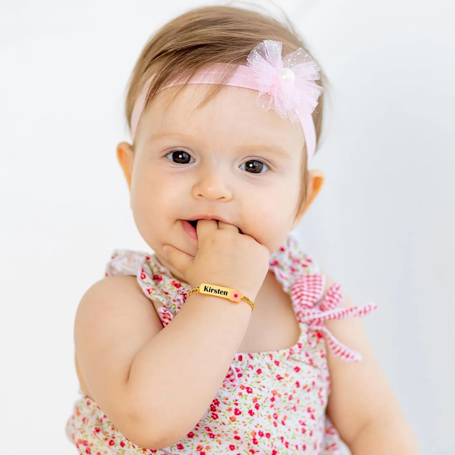 Personalized 18K Gold Plated Baby Name Bracelet, Custom Bracelets Id Protection Bracelet Adjustable Length New Born Birthday Back to School Gift for Toddler Girls Boys