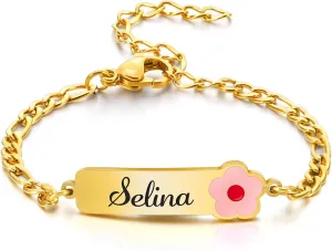 Personalized 18K Gold Plated Baby Name Bracelet, Custom Bracelets Id Protection Bracelet Adjustable Length New Born Birthday Back to School Gift for Toddler Girls Boys