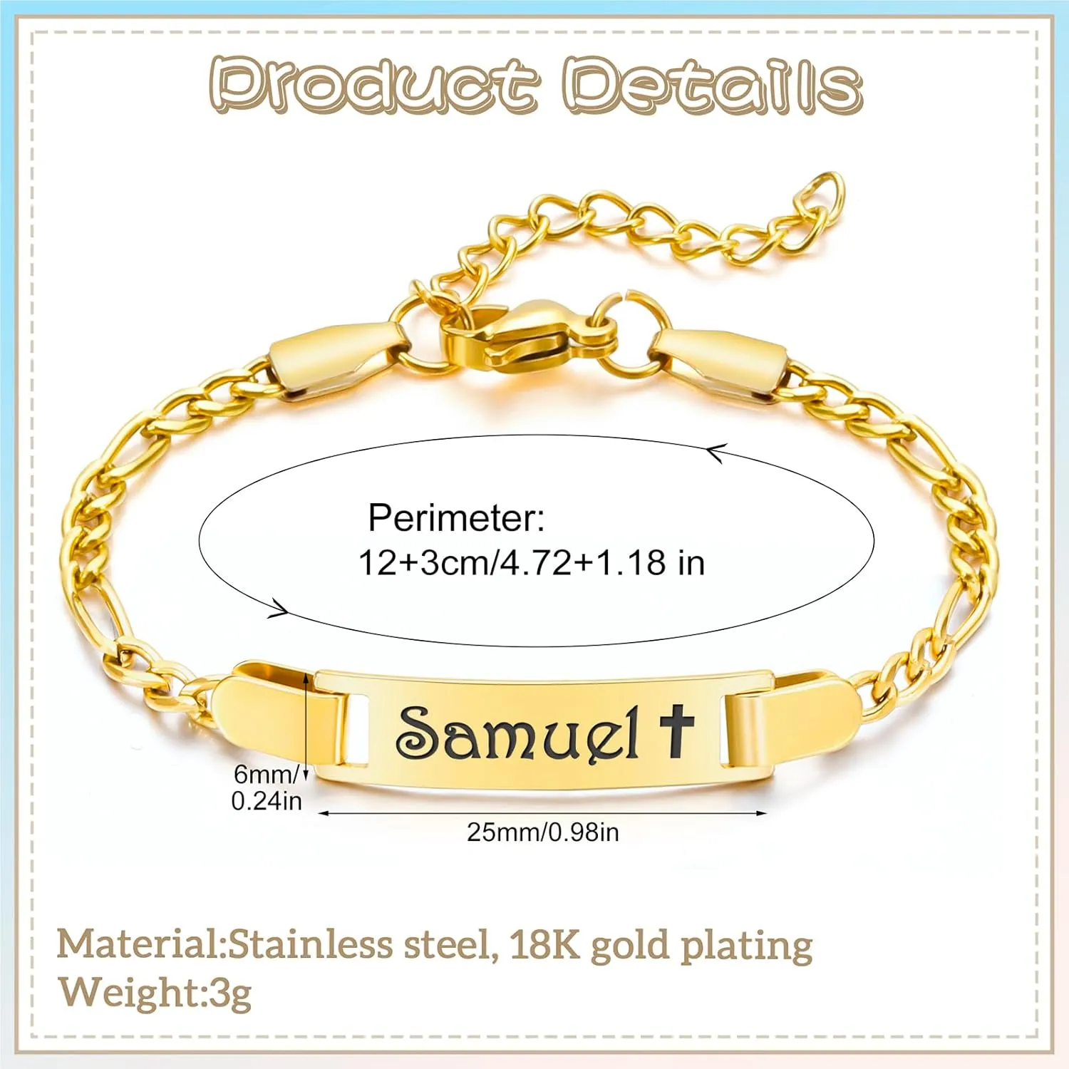Personalized Baby Name Bracelet, 18K Gold Plated Customized Bracelets Id Protection Bracelet New Born Birthday Gift for Toddler Girls Boys