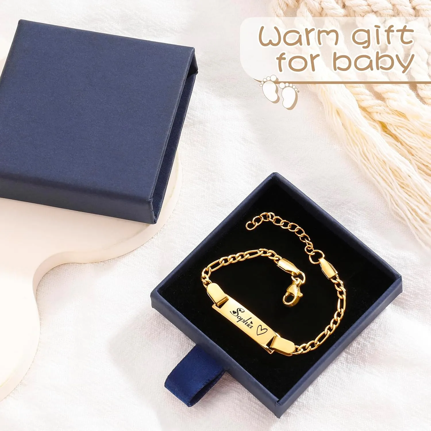 Personalized Baby Name Bracelet, 18K Gold Plated Customized Bracelets Id Protection Bracelet New Born Birthday Gift for Toddler Girls Boys