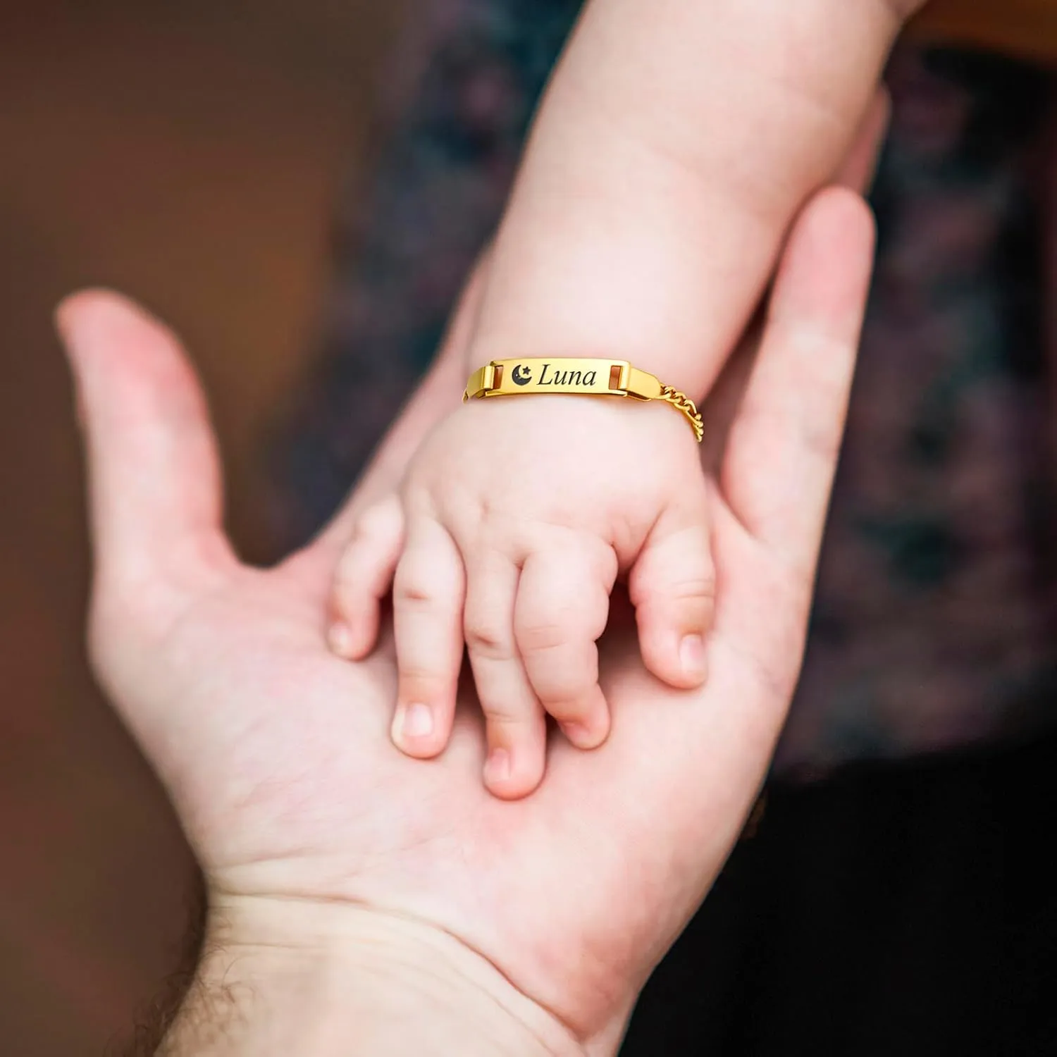 Personalized Baby Name Bracelet, 18K Gold Plated Customized Bracelets Id Protection Bracelet New Born Birthday Gift for Toddler Girls Boys