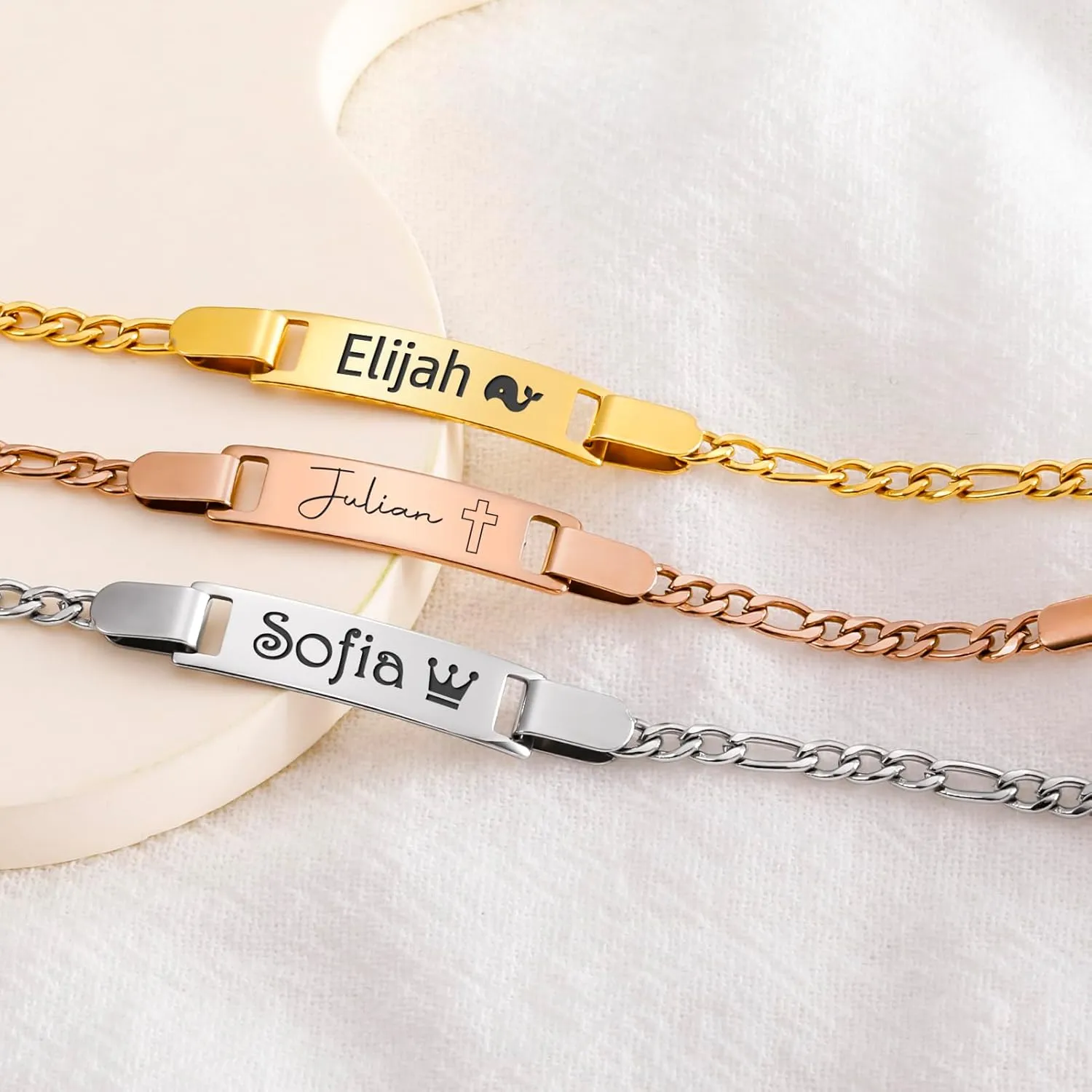 Personalized Baby Name Bracelet, 18K Gold Plated Customized Bracelets Id Protection Bracelet New Born Birthday Gift for Toddler Girls Boys