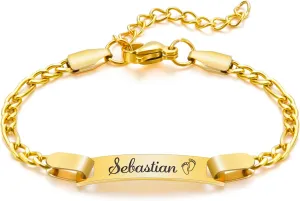 Personalized Baby Name Bracelet, 18K Gold Plated Customized Bracelets Id Protection Bracelet New Born Birthday Gift for Toddler Girls Boys