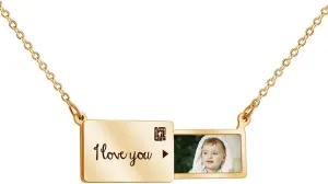 Personalized Custom Envelope Custom Photo Necklace Necklace Pendant Engraved Name Necklace Hidden Photo Gift Valentine's Day Gift for Her (Picture Back Text,Gold)