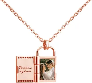 Personalized Custom Envelope Custom Photo Necklace Necklace Pendant Engraved Name Necklace Hidden Photo Gift Valentine's Day Gift for Her (Pictures,Rose Gold)