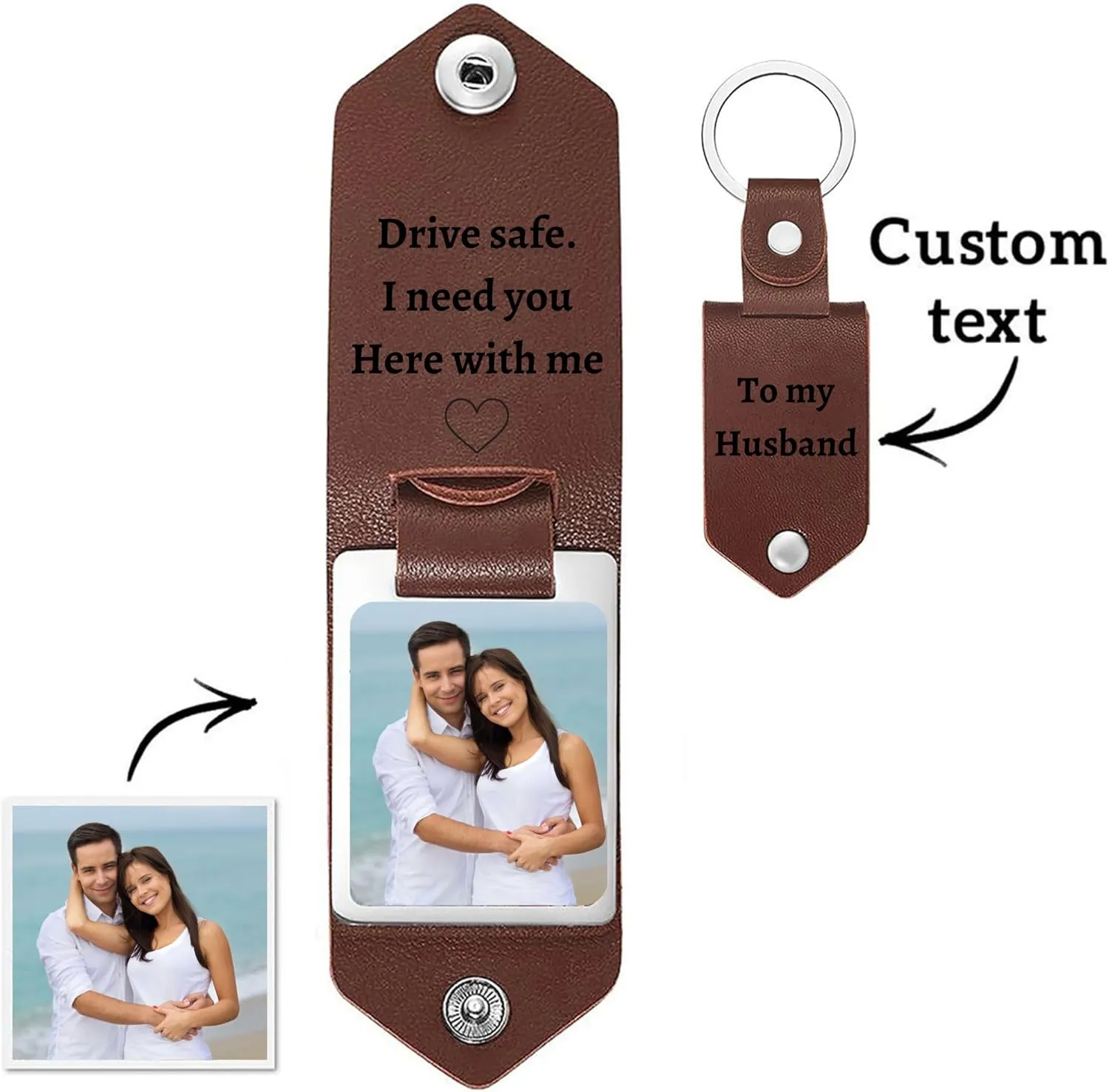 Personalized Photo/Text Leather Keychain for Men Womens Custom Picture Key Chains Memorial Gifts for Family Lover