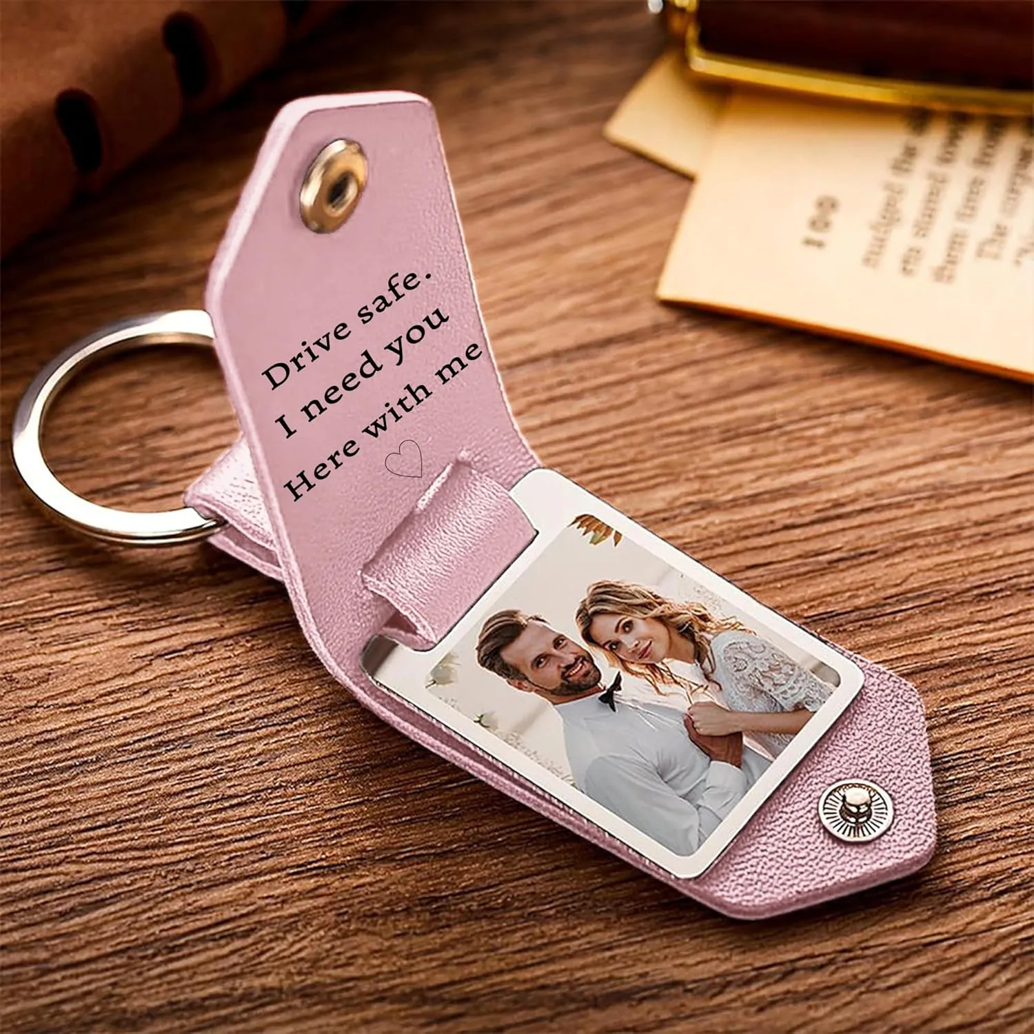 Personalized Photo/Text Leather Keychain for Men Womens Custom Picture Key Chains Memorial Gifts for Family Lover
