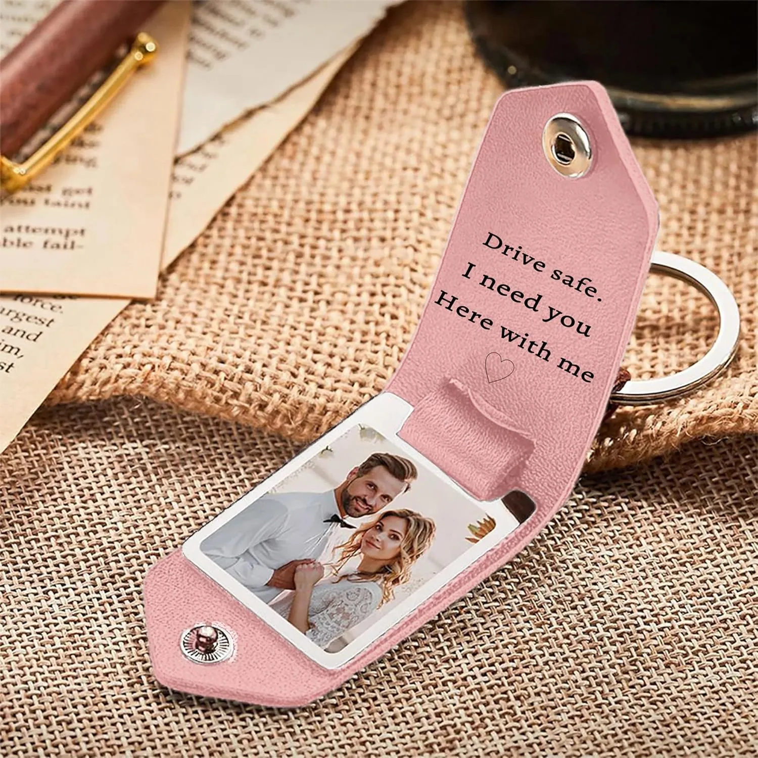Personalized Photo/Text Leather Keychain for Men Womens Custom Picture Key Chains Memorial Gifts for Family Lover