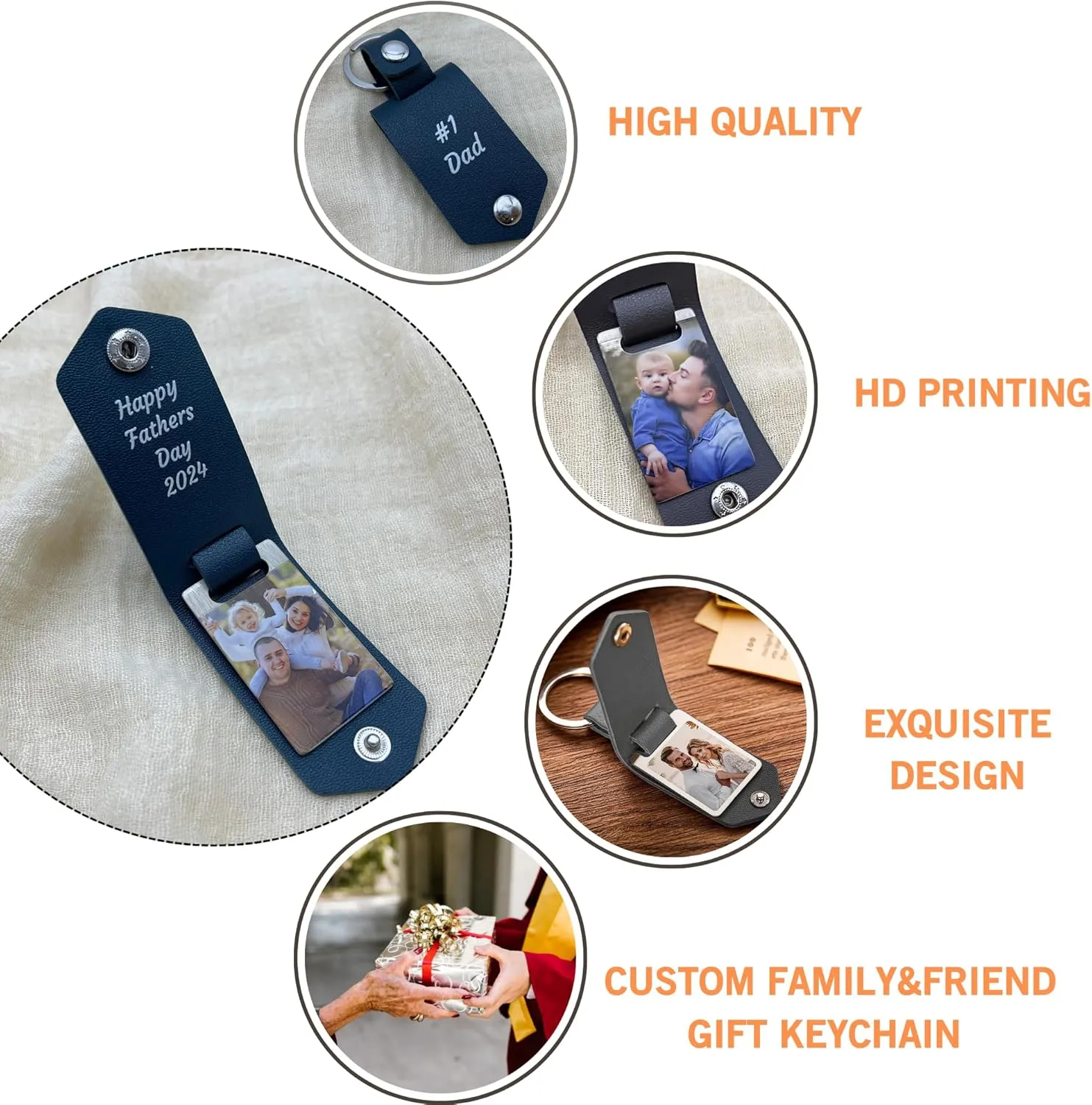 Personalized Photo/Text Leather Keychain for Men Womens Custom Picture Key Chains Memorial Gifts for Family Lover