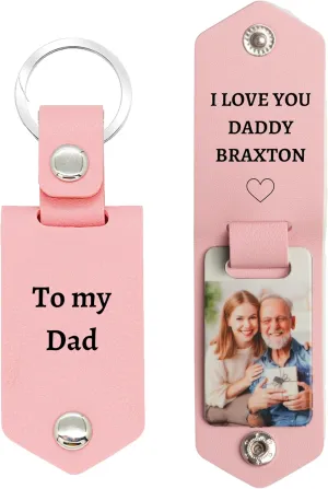 Personalized Photo/Text Leather Keychain for Men Womens Custom Picture Key Chains Memorial Gifts for Family Lover