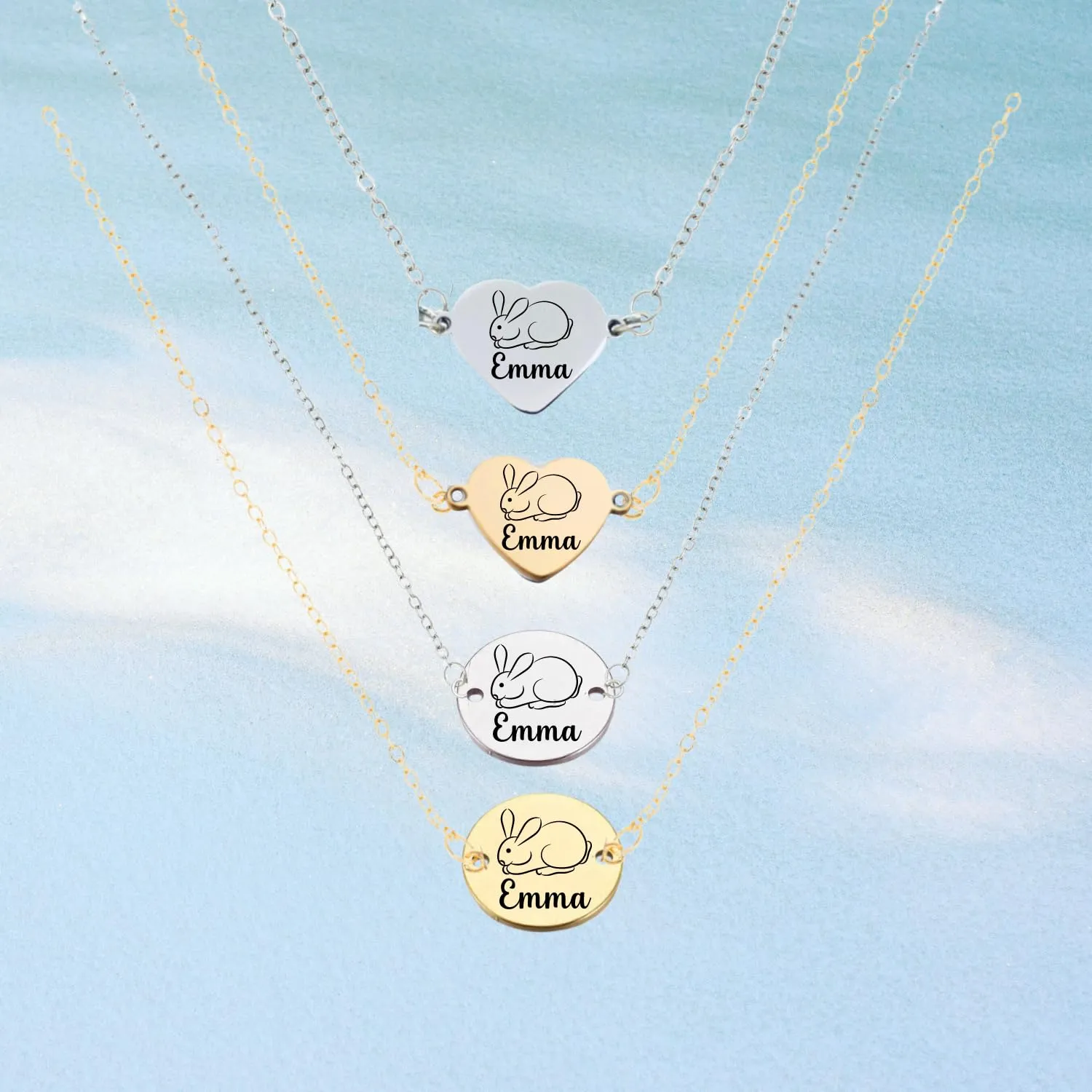 Personalized Rabbit Necklace, Rabbit Gift, Custom Engraved Bar Necklace, Memorial Keepsake for Rabbit Mom, Rabbit Lover Gift (Style 7)