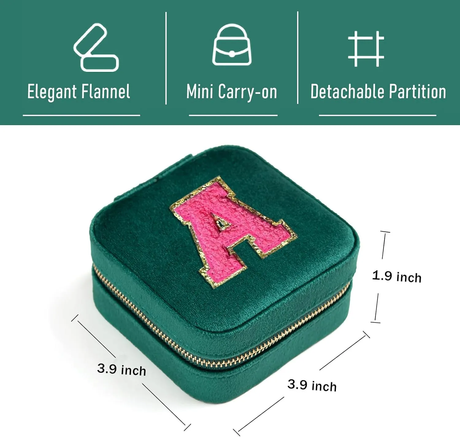 Personalized Velvet Travel Jewelry Case Box For Women Ring Necklace Earring Holder Organizer with Mirror Green Girls Box Birthday Gifts Mom Initial Q