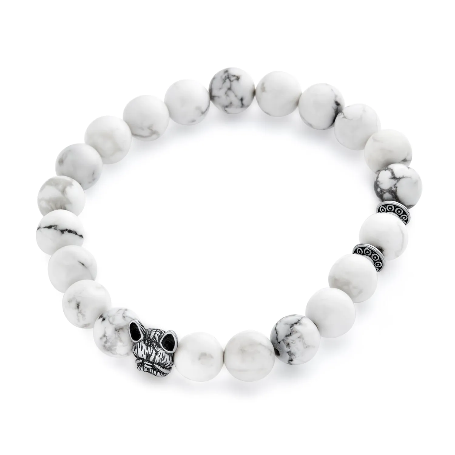 Pet Charm Frenchie Dog Boxer Gemstone Howlite Bead Stretch Bracelet Silver Plated