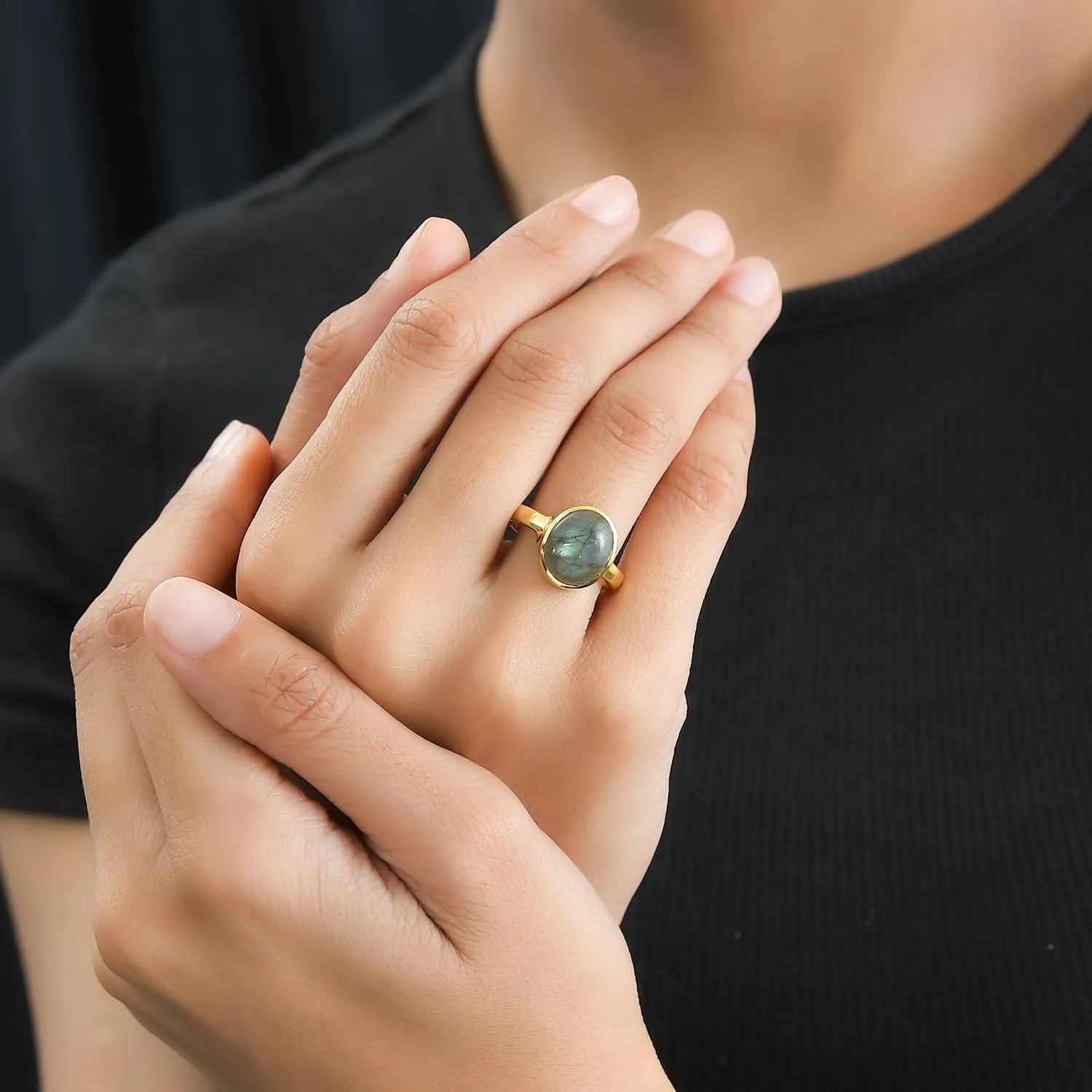 PHNX Delicate Labradorite Oval Ring  Ring Size 8.5 | Fine Gemstone Jewelry | 925 Silver with 18K Gold Plating