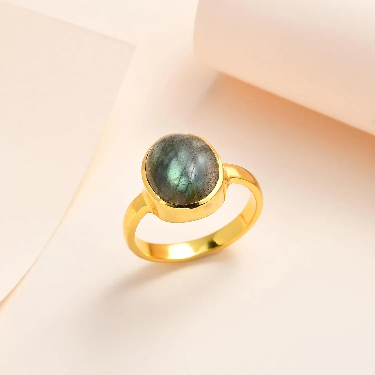 PHNX Delicate Labradorite Oval Ring  Ring Size 8.5 | Fine Gemstone Jewelry | 925 Silver with 18K Gold Plating