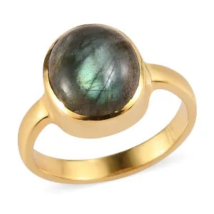 PHNX Delicate Labradorite Oval Ring  Ring Size 8.5 | Fine Gemstone Jewelry | 925 Silver with 18K Gold Plating