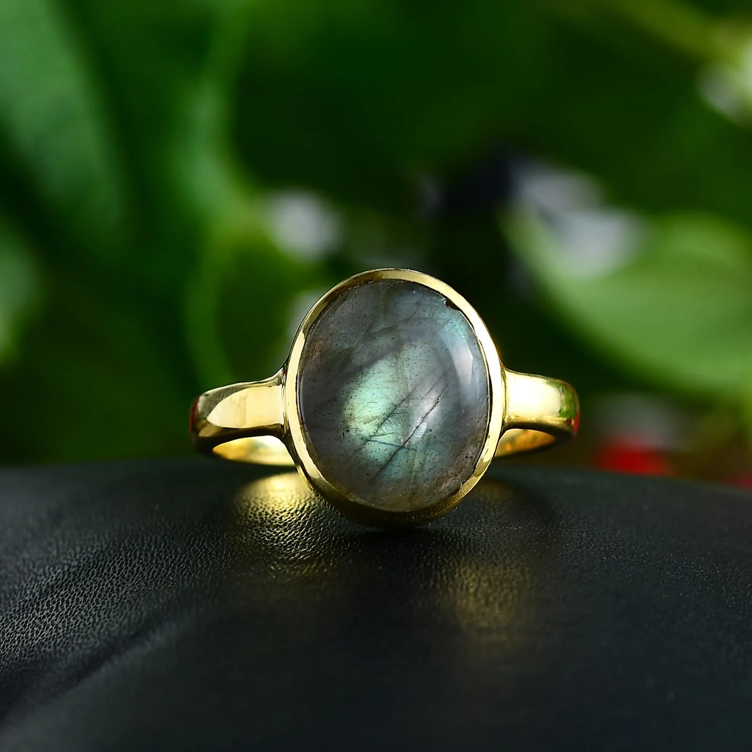 PHNX Delicate Labradorite Oval Ring  Ring Size 8.5 | Fine Gemstone Jewelry | 925 Silver with 18K Gold Plating