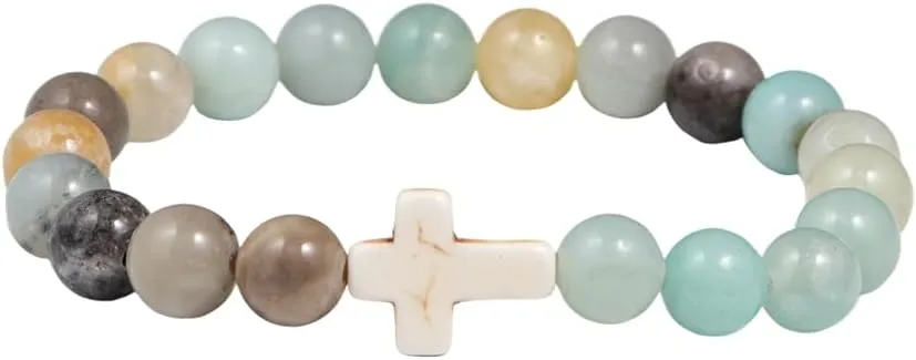 Pingyongchang Christian Gifts for Women Men Cross Healing Crystal Bracelet Faith Easter Catholic Religious Bracelet Natural Stone Stretch Bracelets Stress Relief Anxiety Yoga Bracelet For Teens
