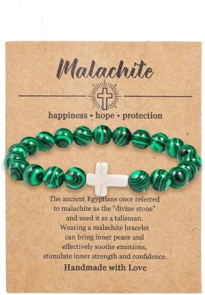 Pingyongchang Christian Gifts for Women Men Cross Healing Crystal Bracelet Faith Easter Catholic Religious Bracelet Natural Stone Stretch Bracelets Stress Relief Anxiety Yoga Bracelet For Teens