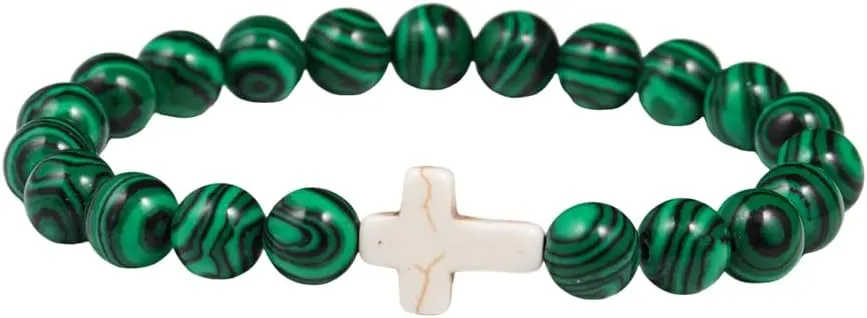 Pingyongchang Christian Gifts for Women Men Cross Healing Crystal Bracelet Faith Easter Catholic Religious Bracelet Natural Stone Stretch Bracelets Stress Relief Anxiety Yoga Bracelet For Teens
