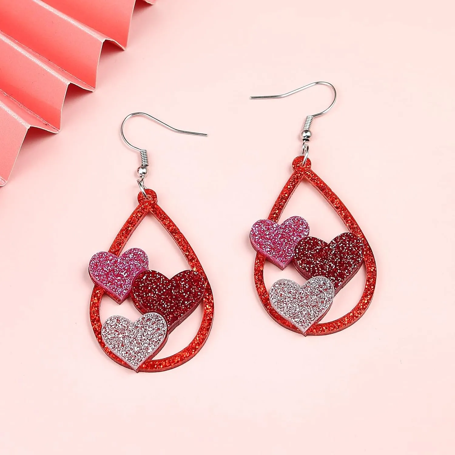 Pingyongchang Cute Animal Insect Cat Penguin Dangle Drop Earrings Red Glitter Love Heart Gnome Lightweight Acrylic Earrings for Women Couple Gift