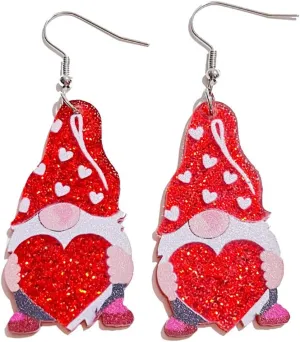 Pingyongchang Cute Animal Insect Cat Penguin Dangle Drop Earrings Red Glitter Love Heart Gnome Lightweight Acrylic Earrings for Women Couple Gift