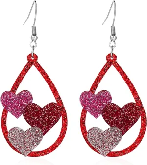 Pingyongchang Cute Animal Insect Cat Penguin Dangle Drop Earrings Red Glitter Love Heart Gnome Lightweight Acrylic Earrings for Women Couple Gift