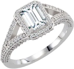 Platinum 10x8mm Emerald Cut Diamond Accented Semi-Mount Bridal Wedding Engagement Solitaire-Style Ring Fine Jewelry For Women Gifts For Her (Mounting Only, Not All Stones Included, 9/10 cttw), Size 7