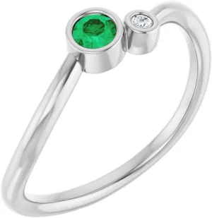 Platinum 3mm Round Shape Lab-Grown Emerald and .015 cttw Diamond 2 Two-Stone Fashion Ring Fine Jewelry For Women Gifts For Her, Size 7