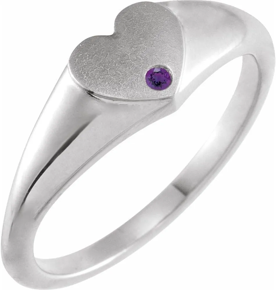 Platinum Amethyst Heart Shape Signet Fashion Ring Fine Jewelry For Women Gifts For Her, Size 7