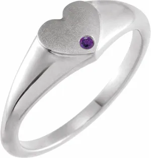 Platinum Amethyst Heart Shape Signet Fashion Ring Fine Jewelry For Women Gifts For Her, Size 7