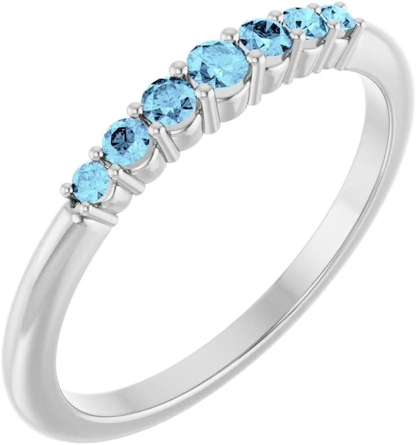 Platinum Aquamarine Stackable Fashion Ring Fine Jewelry For Women Gifts For Her, Size 7