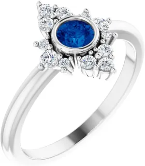 Platinum Blue Sapphire and 1/5 cttw Diamond Halo-Style Fashion Ring Fine Jewelry For Women Gifts For Her, Size 7