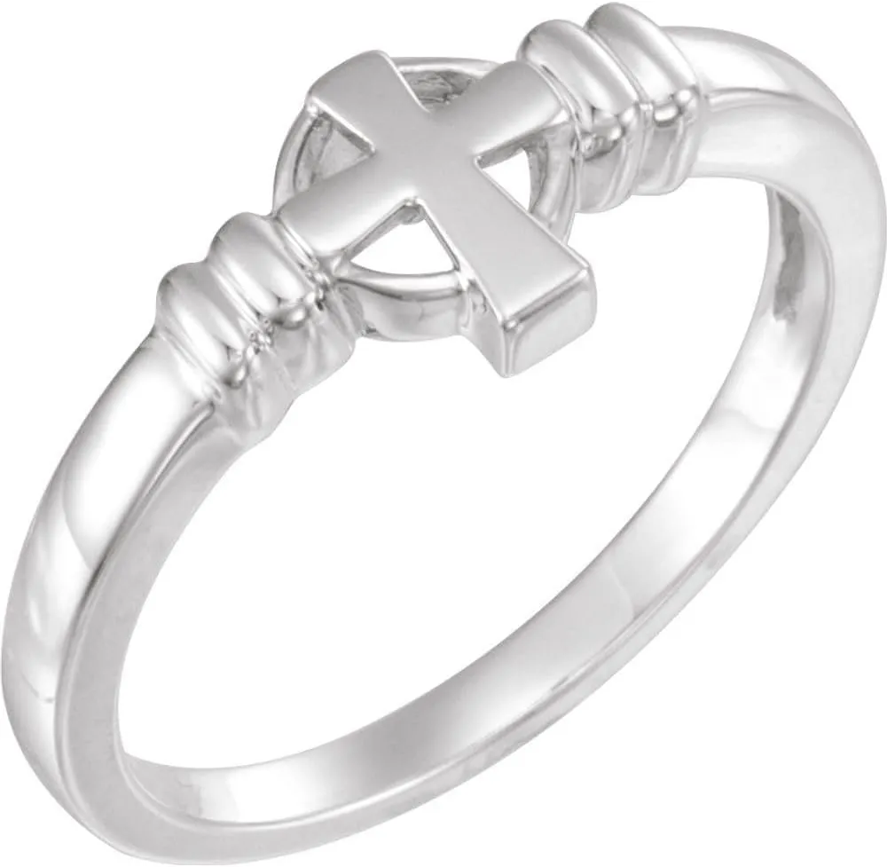 Platinum Cross Chastity Metal Fashion Ring Fine Jewelry For Women Gifts For Her, Size 7