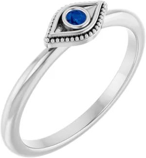 Platinum Lab-Grown Blue Sapphire Stackable Evil Eye Religious Spiritual Fashion Ring with Matte Finish Fine Jewelry For Women Gifts For Her, Size 7