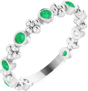 Platinum Lab-Grown Emerald Beaded Stackable Fashion Ring Fine Jewelry For Women Gifts For Her, Size 7