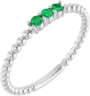 Platinum Lab-Grown Emerald Beaded Stackable Fashion Ring Fine Jewelry For Women Gifts For Her, Size 7