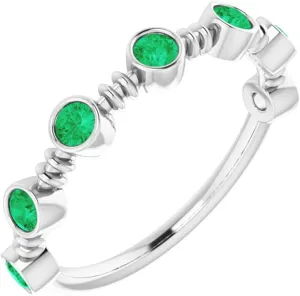 Platinum Lab-Grown Emerald Bezel-Set Stackable Fashion Ring Fine Jewelry For Women Gifts For Her, Size 7