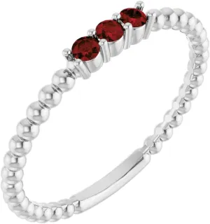 Platinum Mozambique Garnet Beaded Stackable Fashion Ring Fine Jewelry For Women Gifts For Her, Size 7