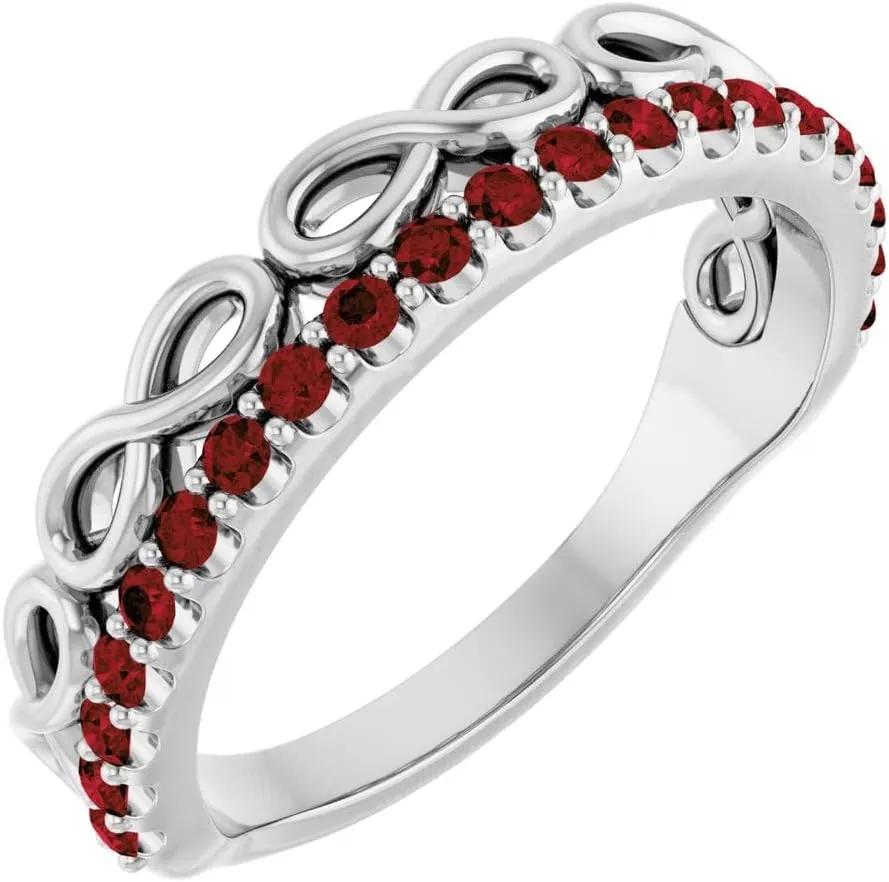 Platinum Mozambique Garnet Infinity-Inspired Stackable Fashion Ring Fine Jewelry For Women Gifts For Her, Size 7