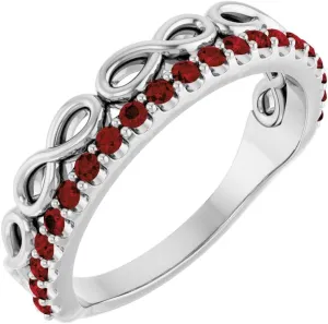 Platinum Mozambique Garnet Infinity-Inspired Stackable Fashion Ring Fine Jewelry For Women Gifts For Her, Size 7