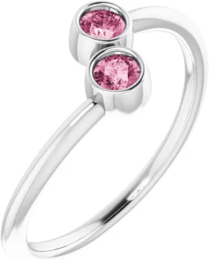 Platinum Pink Tourmaline 2 Two-Stone Fashion Ring Fine Jewelry For Women Gifts For Her, Size 7
